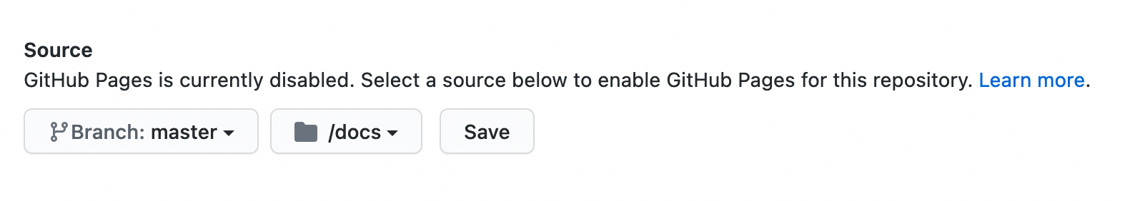 Github Pages Settings Source